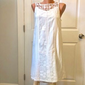 White crochet embroidered shift dress NWT xs